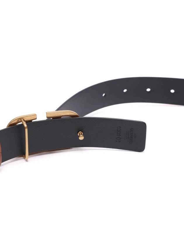 Gold V Logo Signature Leather Belt Brown - VALENTINO - BALAAN 7