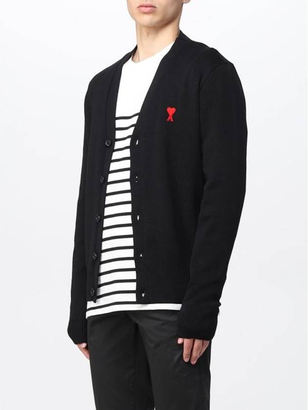 Heart Logo Merino Wool Cardigan Black - AMI - BALAAN 5