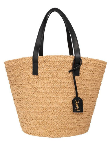 Raffia Panier Basket Tote Bag Natural Black - SAINT LAURENT - BALAAN 1