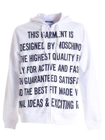 Men's Lettering Logo Hooded Zip-Up White - MOSCHINO - BALAAN 1