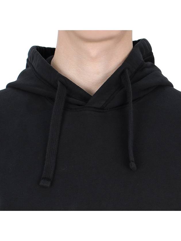 Logo Patch Brushed Cotton Hoodie Black - STONE ISLAND - BALAAN 7