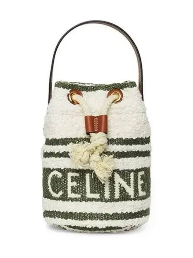 teen drawstring striped textile bucket bag khaki tan - CELINE - BALAAN 2