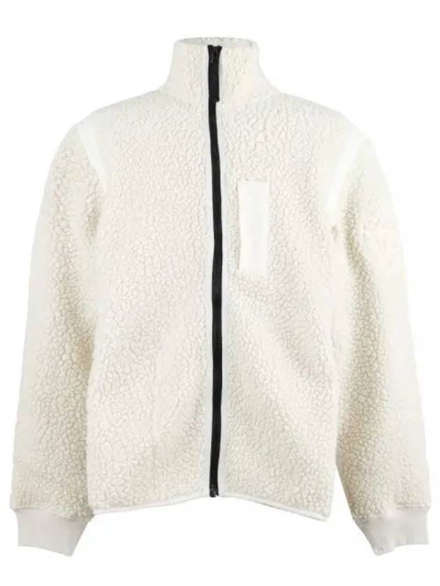 Embroidered Logo Furry Wool Zip-up Jacket Ivory - STONE ISLAND - BALAAN 2