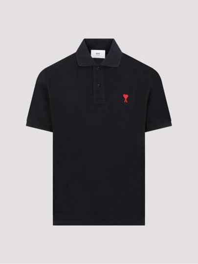 Heart Logo Polo Shirt Black - AMI - BALAAN 2