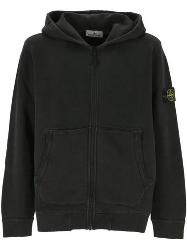 Logo Patch Zip-Up Hoodie Black - STONE ISLAND - BALAAN 1