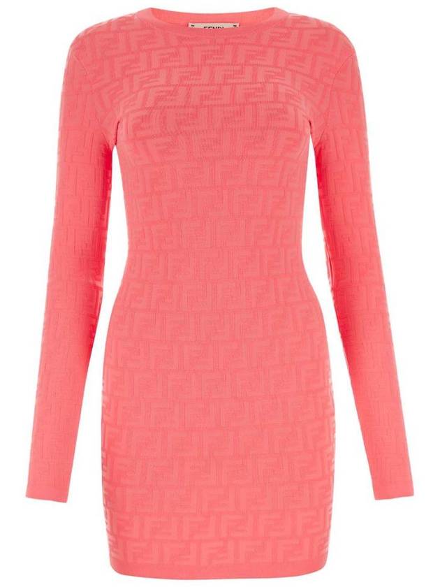 FF motif round neck knit short dress pink - FENDI - BALAAN 2