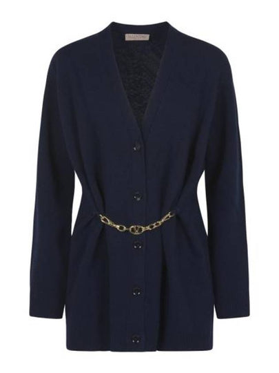 Logo Signature V Neck Cardigan Navy - VALENTINO - BALAAN 2