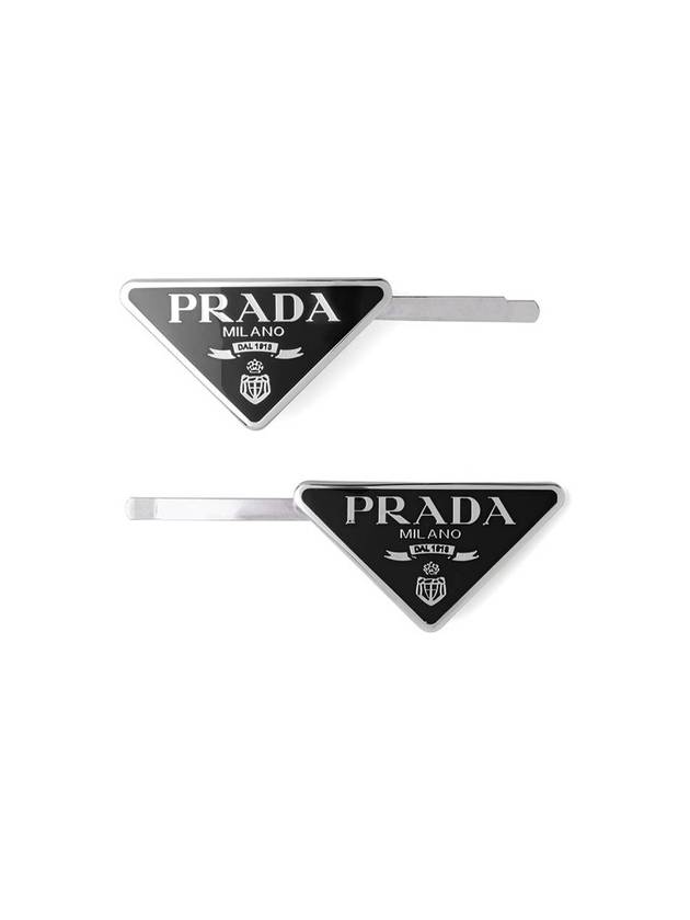 Triangle Logo Hair Clip Silver Black - PRADA - BALAAN 1