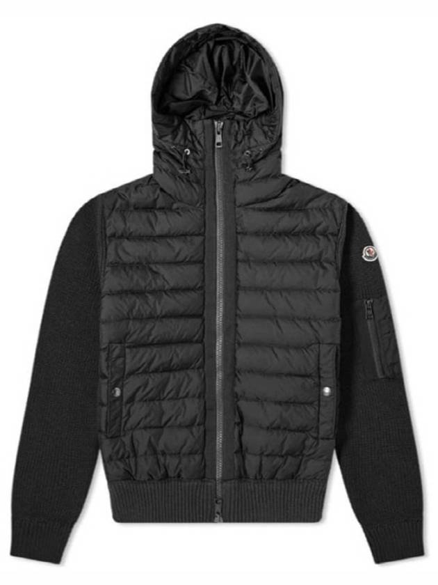 Padded Wool Hooded Zip-Up Cardigan Black - MONCLER - BALAAN 3