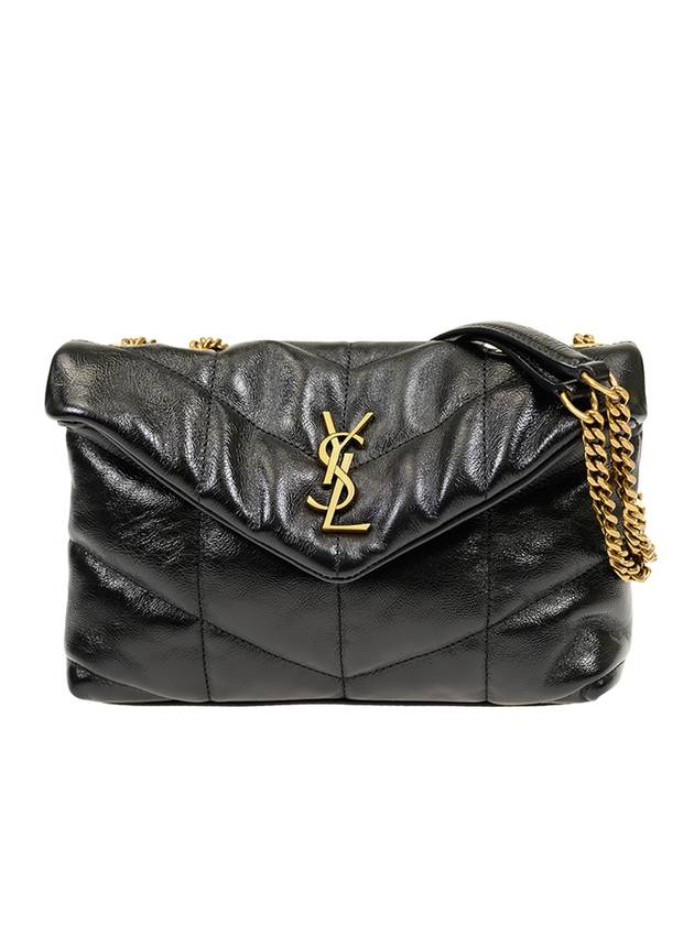 Toy Puffer Quilted Shiny Leather Cross Bag Black - SAINT LAURENT - BALAAN 1