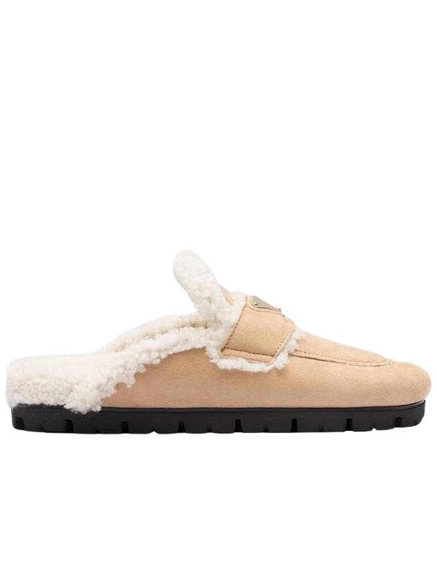 Women's Triangle Logo Shearling Lining Slippers Ecru - PRADA - BALAAN 2