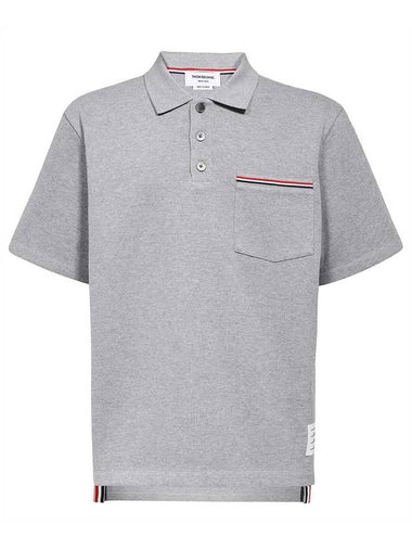 RWB Pocket Interlock Cotton Short Sleeve Polo Shirt Grey - THOM BROWNE - BALAAN 1