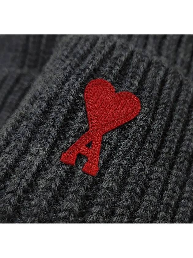 Heart Logo Wool Beanie Heather Grey - AMI - BALAAN 4