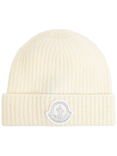 Women s Logo Patch Knit Beanie Cream - MONCLER - BALAAN 1