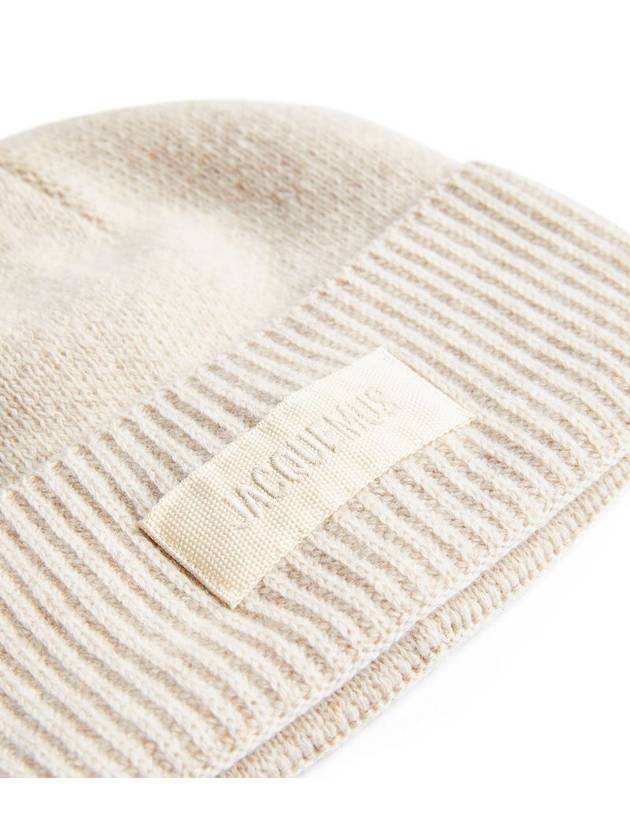 Le Bonnet Grosgrain Logo Patch Beanie Beige - JACQUEMUS - BALAAN 3