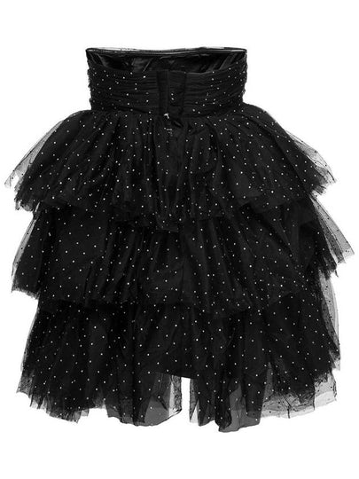 Mini Black Flounced Dress With All-Over Rhinestones Embellishment In Mesh Woman - ROTATE - BALAAN 2