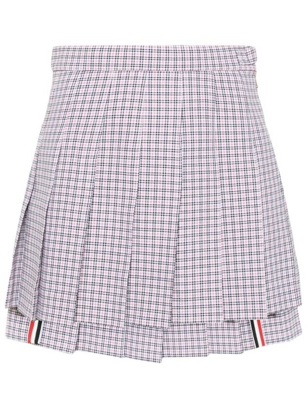 Women's Check Pattern Cotton Blend Pleats Skirt Red - THOM BROWNE - BALAAN 2