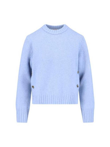 Metal Note Button Wool Knit Top Blue - BOTTEGA VENETA - BALAAN 1