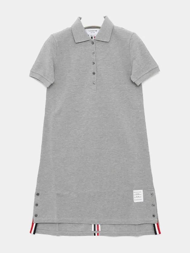 Classic Cotton Pique Center Back Stripe A-Line Short Sleeve Polo Shirt Short Dress Grey - THOM BROWNE - BALAAN 4