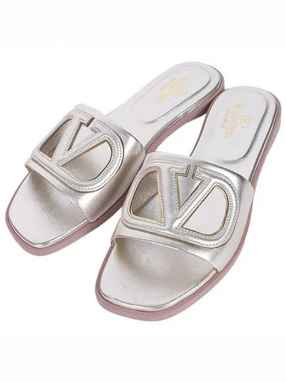 Women's V Logo Slide Slippers Platinum - VALENTINO - BALAAN 2