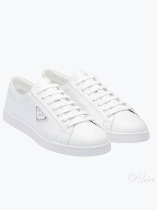 Brushed Leather Low Top Sneakers White - PRADA - BALAAN 2