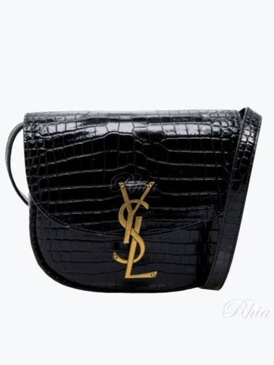 Kaia Shiny Crocodile-Embossed Leather Small Shoulder Bag Black - SAINT LAURENT - BALAAN 2