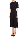 Wide Ribbed Wool Midi Dress Navy - THOM BROWNE - BALAAN 3