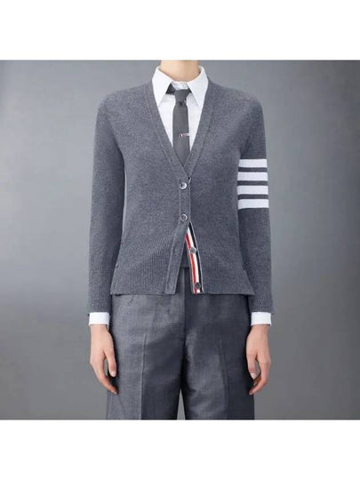 4-Bar V-Neck Cashmere Cardigan Dark Grey - THOM BROWNE - BALAAN 2