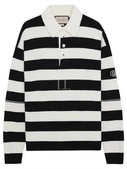 Men's Striped Cotton Polo Shirt Ivory Black - GUCCI - BALAAN 2