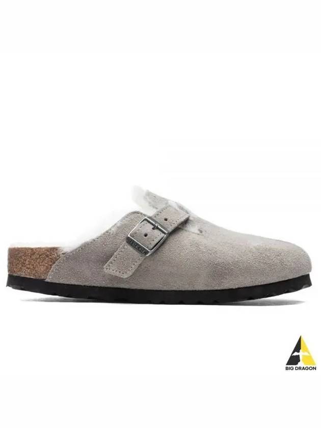 Men's Boston Shearling Suede Leather Slippers Stone Coin - BIRKENSTOCK - BALAAN.