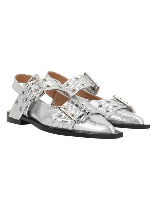 Double Buckle Metallic Effect Ballerinas Silver - GANNI - BALAAN 5