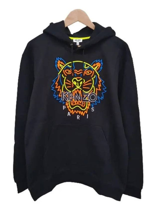 neon embroidered logo tiger hoodie black - KENZO - BALAAN.