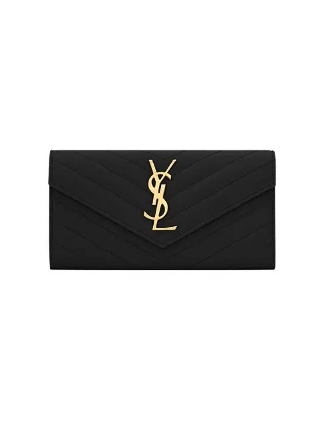 Matelasse Monogram Quilting Leather Flap Long Wallet Black - SAINT LAURENT - BALAAN 2