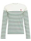 Heart Logo Stripe Long Sleeve T-Shirt White Green - AMI - BALAAN 3