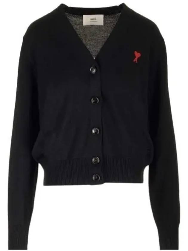 Heart Logo Wool Cardigan Black - AMI - BALAAN 2