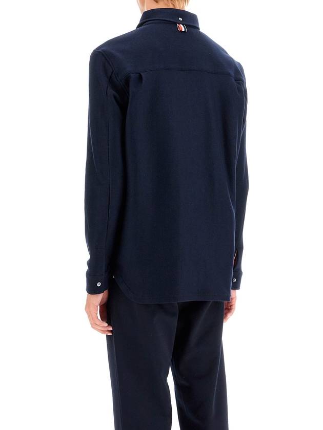 Double Face Knit Long Sleeve Shirt Navy - THOM BROWNE - BALAAN 4