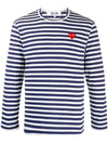 Red Heart Wappen Stripe Long Sleeve T-Shirt Blue P1 T0101 - COMME DES GARCONS - BALAAN 1