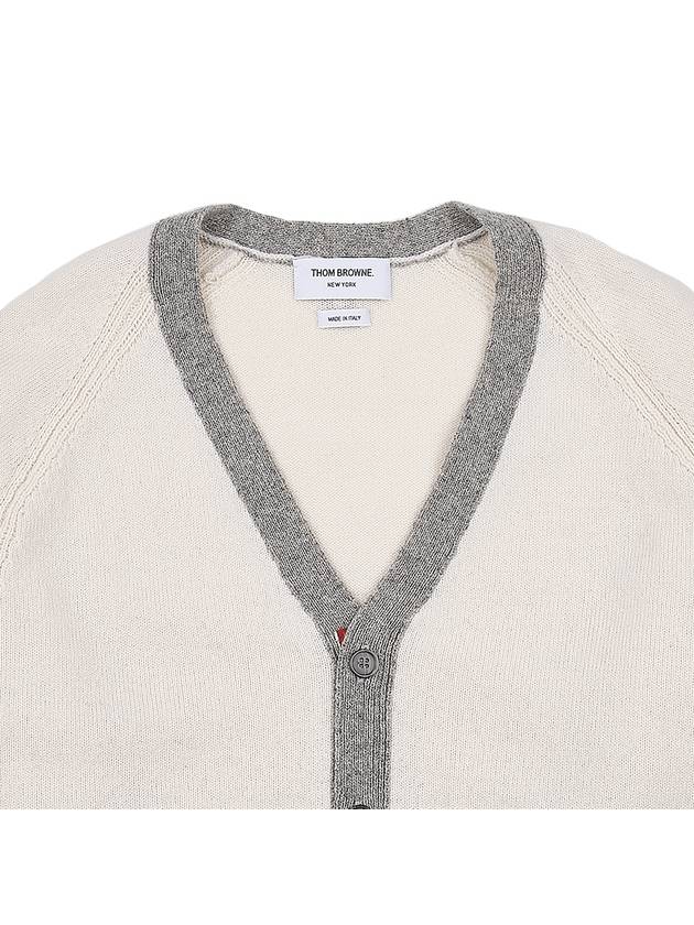 V-Neck 4-Bar Wool Cardigan White - THOM BROWNE - BALAAN 4