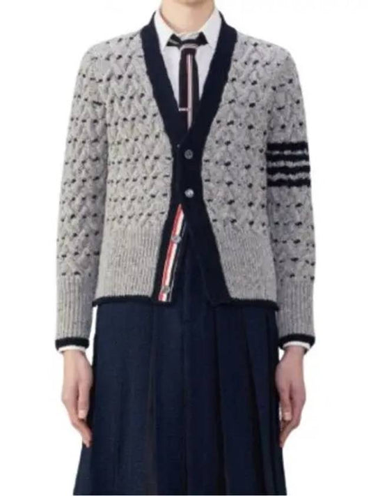 4 Bar Stripe Cable Knit Cardigan Grey - THOM BROWNE - BALAAN 2