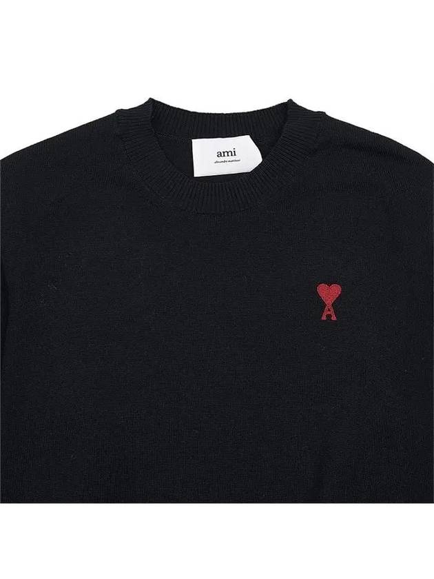 Heart Embroidered Logo Crew Neck Knit Top Black - AMI - BALAAN 4