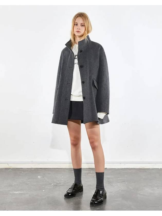 oversized china collar half coat melange gray - VOYONN - BALAAN 4