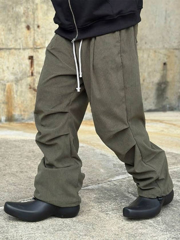 Corduroy parachute wide balloon pants khaki - CLACO - BALAAN 1