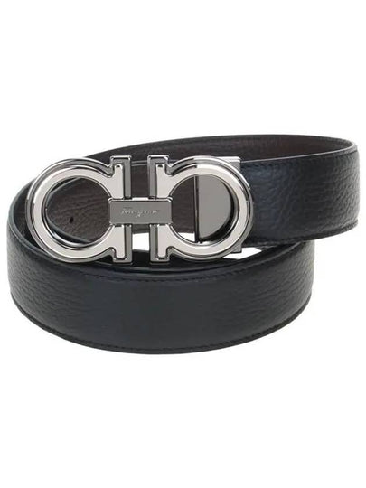 Men's Gancini Reversible Leather Belt Black - SALVATORE FERRAGAMO - BALAAN 2