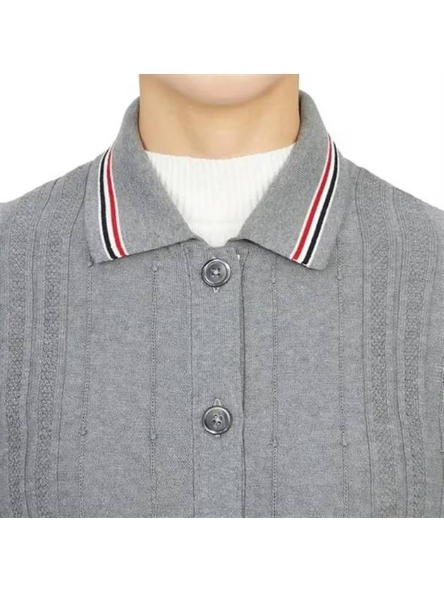 High Twist Cotton Stripe Polo Cardigan Grey - THOM BROWNE - BALAAN 4