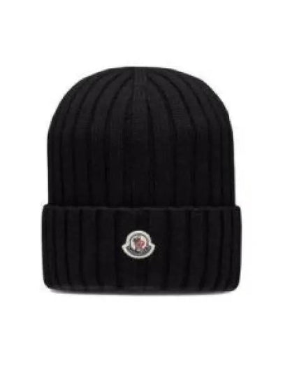 Logo Patch Wool Beanie Black - MONCLER - BALAAN 2