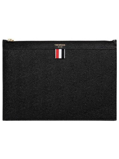 Pebble Grain Three Stripes Zipper Small Clutch Bag Black - THOM BROWNE - BALAAN 2