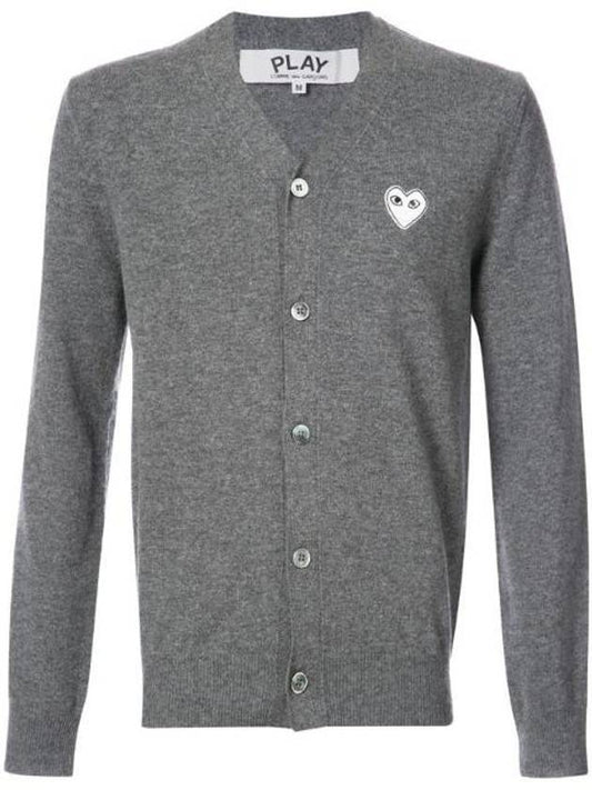 Play White Heart Waffen V-neck Cardigan Dark Gray - COMME DES GARCONS - BALAAN 1