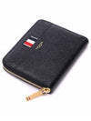 Three Stripes Pebble Grain Zipper Round Half Wallet Black - THOM BROWNE - BALAAN 6