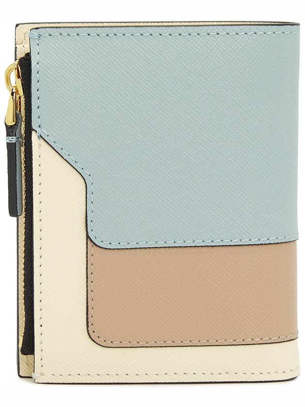 Color Block Leather Half Wallet Blue - MARNI - BALAAN 3