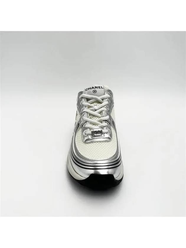 Fabric Laminated Low Top Sneakers Silver - CHANEL - BALAAN 4